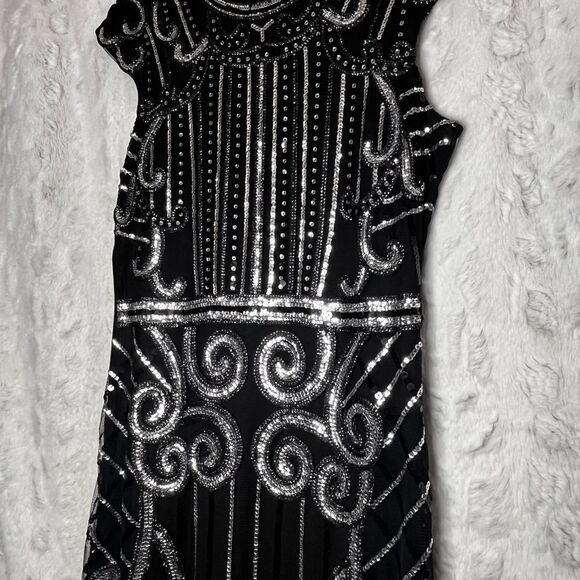 no brand Dresses & Skirts - Black & silver beaded midi dress with fringe hem SIZE M